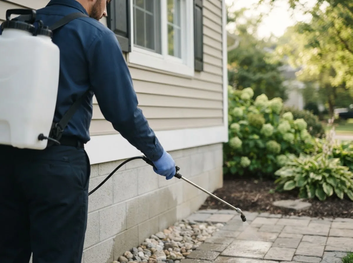 Pest control technician inspecting a home in Fayetteville, AR